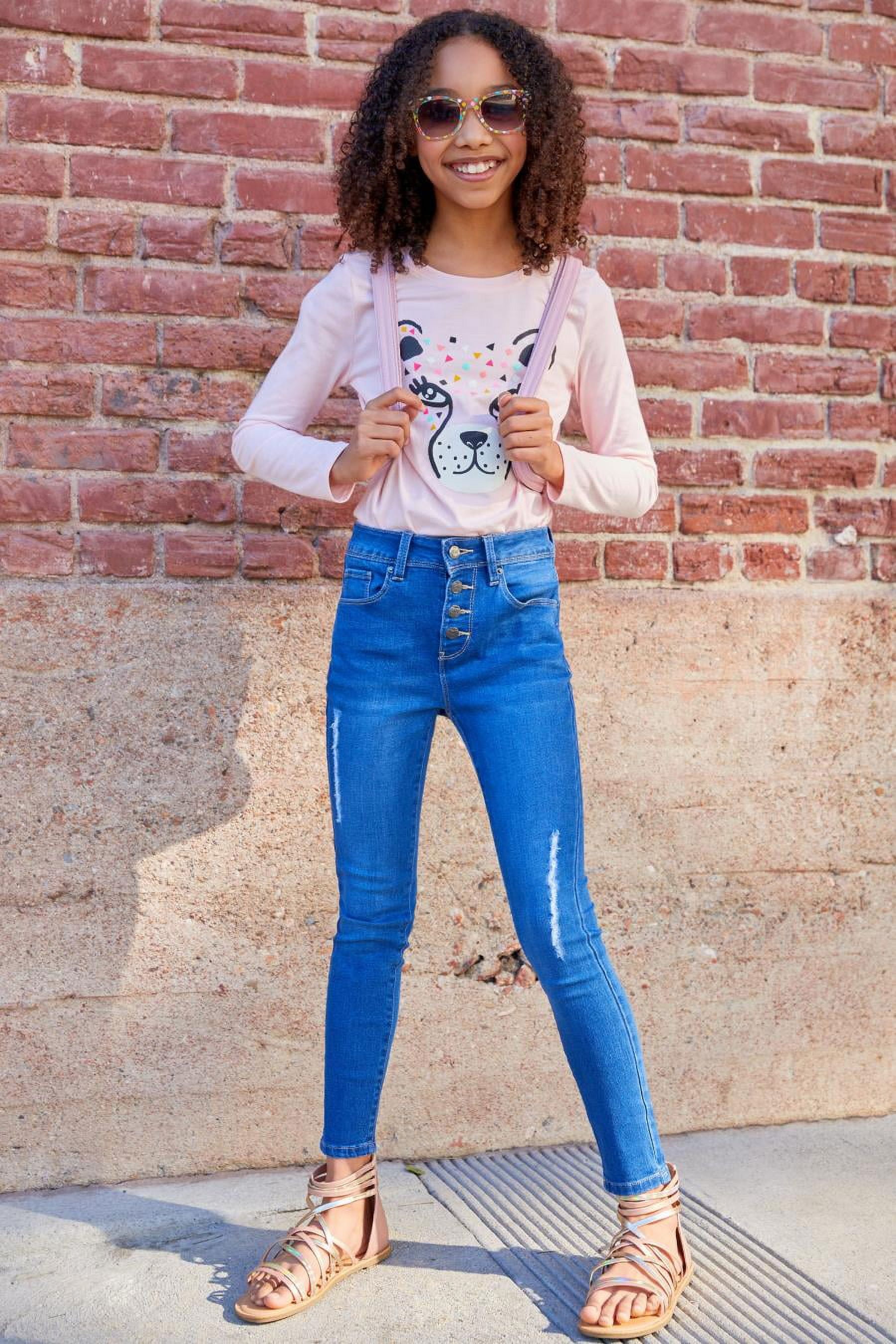 Buy Girls Blue Face Print Straight Jeans Online at Sassafras
